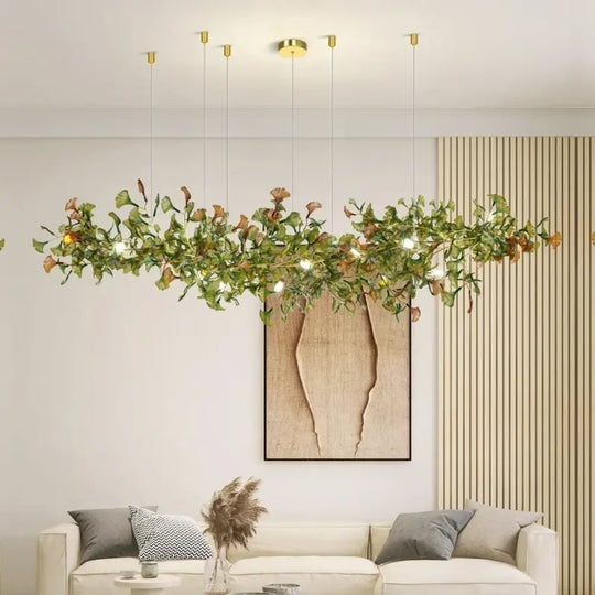 Luxury Ginkgo Leaf Glass Branch Chandelier L150cm Green 1 Chandelier