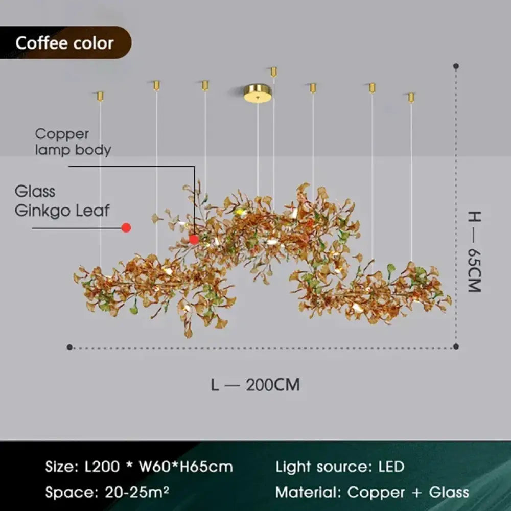 Luxury Ginkgo Leaf Glass Branch Chandelier L200xW60xH65 Coffee Chandelier