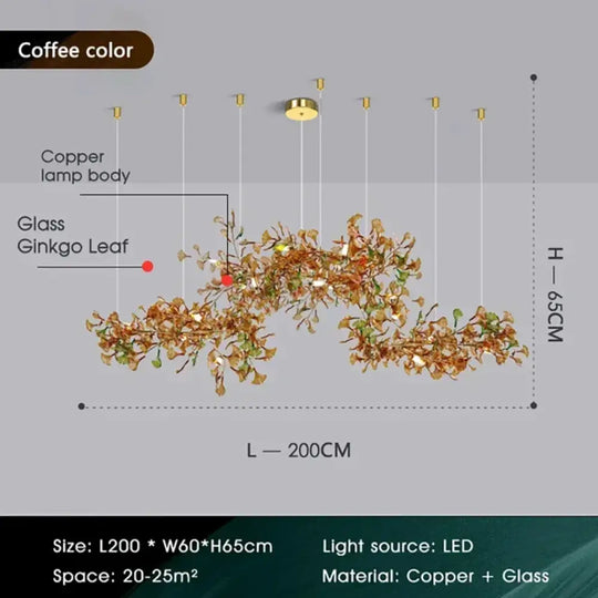 Luxury Ginkgo Leaf Glass Branch Chandelier L200xW60xH65 Coffee Chandelier