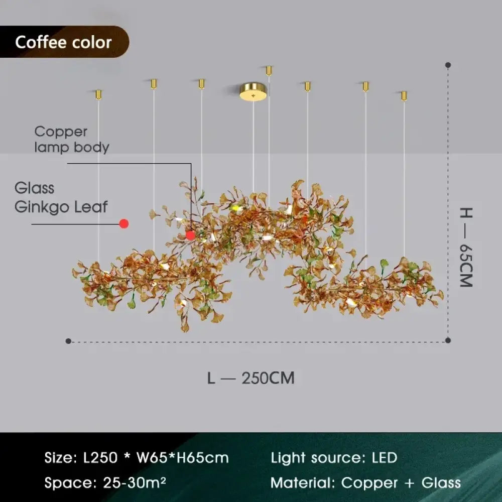 Luxury Ginkgo Leaf Glass Branch Chandelier L250xW60xH65 Coffee Chandelier