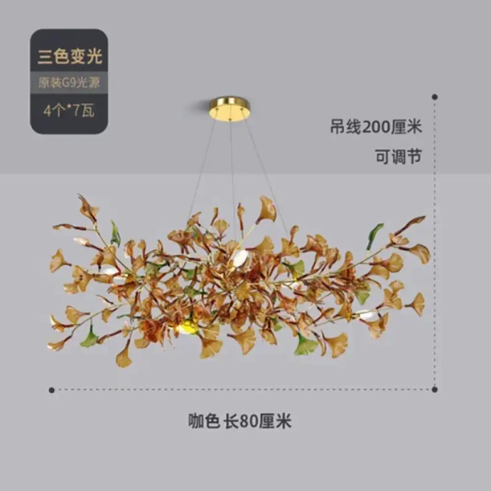 Luxury Ginkgo Leaf Glass Branch Chandelier L80cm Coffee Chandelier