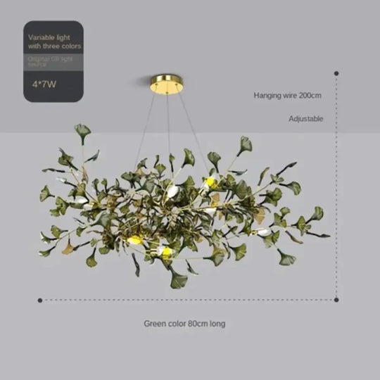 Luxury Ginkgo Leaf Glass Branch Chandelier L80cm Green Chandelier