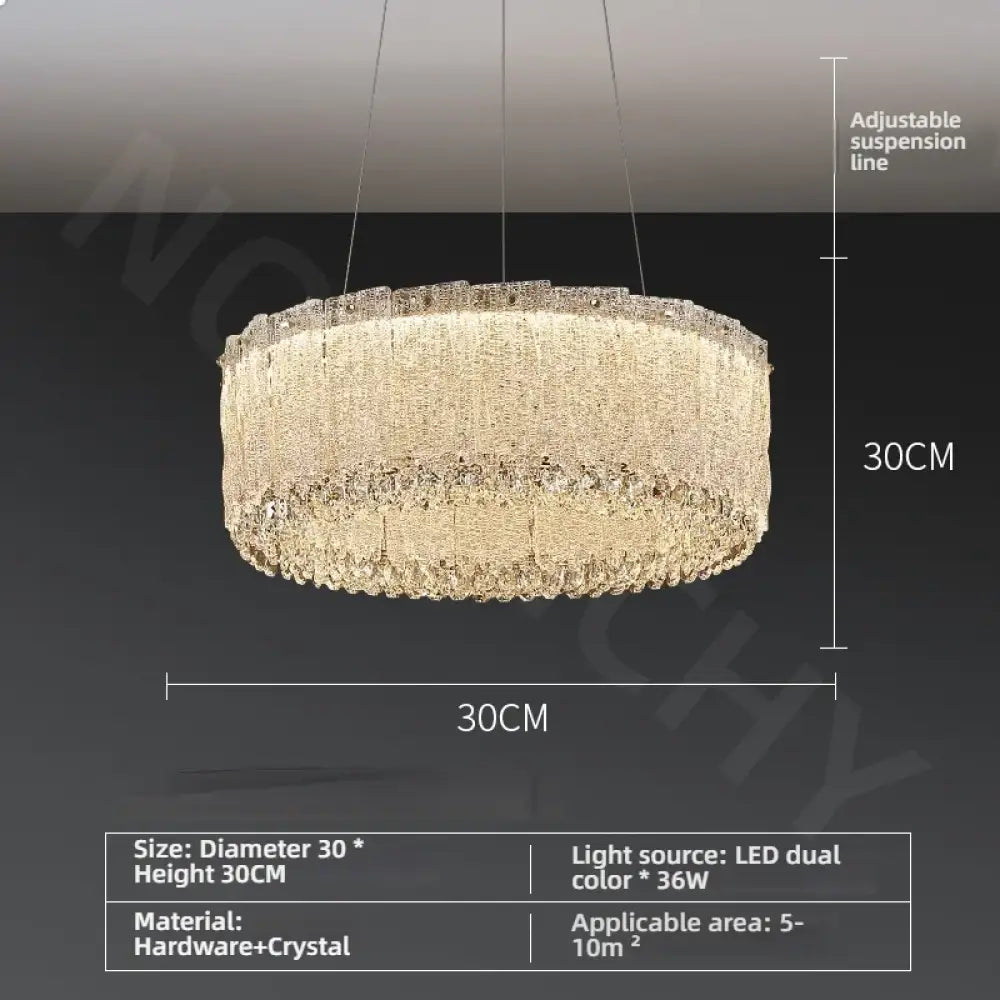 Luxury Gold Crystal Pendant Lamp for Living and Dining Room D30CM / White light Chandelier
