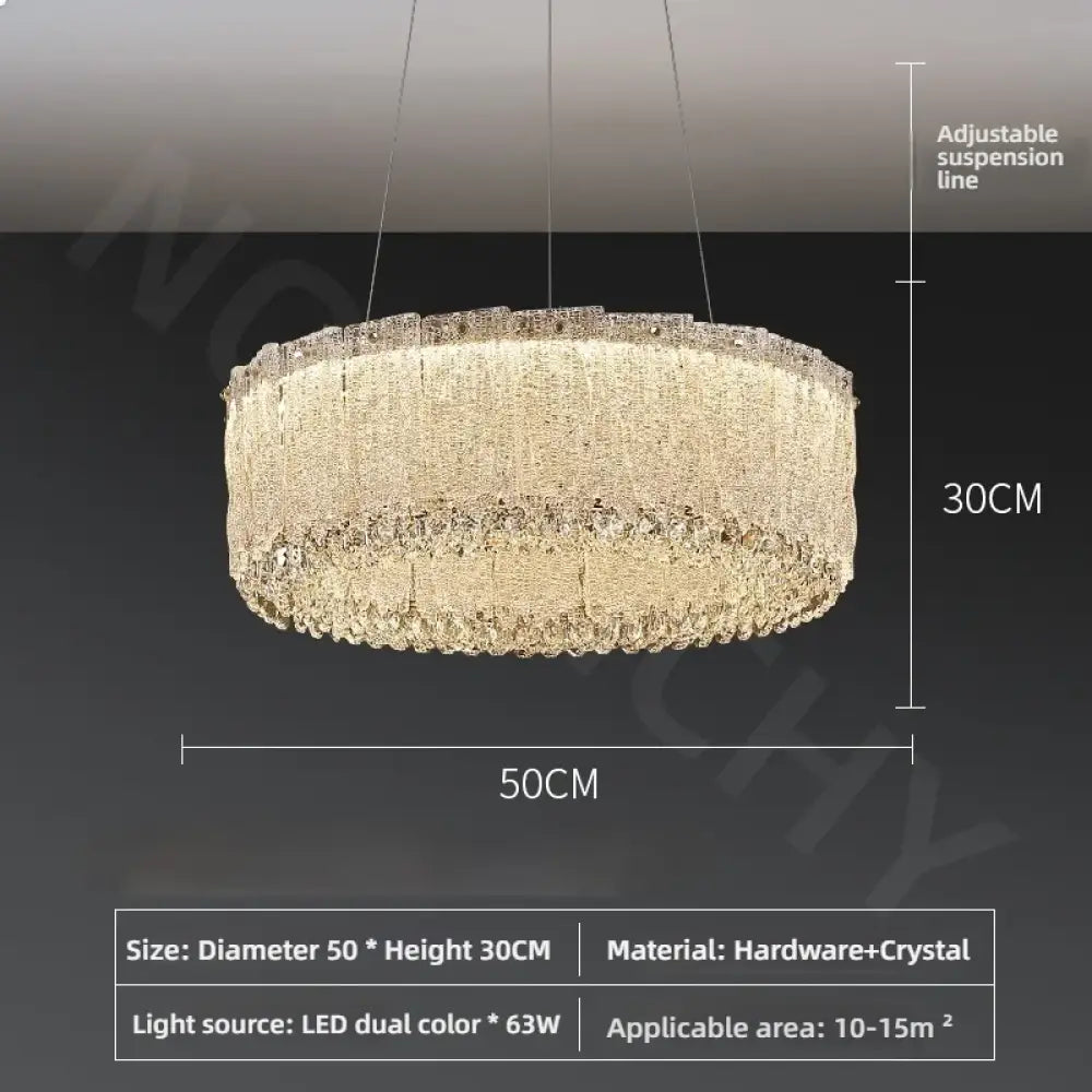 Luxury Gold Crystal Pendant Lamp for Living and Dining Room D50CM / White light Chandelier
