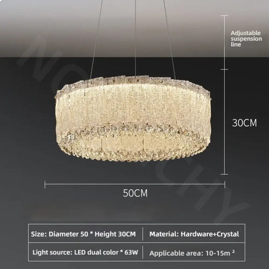 Luxury Gold Crystal Pendant Lamp for Living and Dining Room D50CM / White light Chandelier