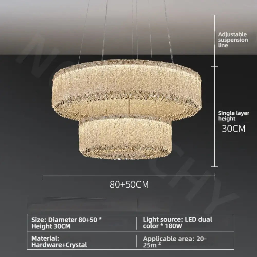 Luxury Gold Crystal Pendant Lamp for Living and Dining Room D80CM D50CM / White light Chandelier