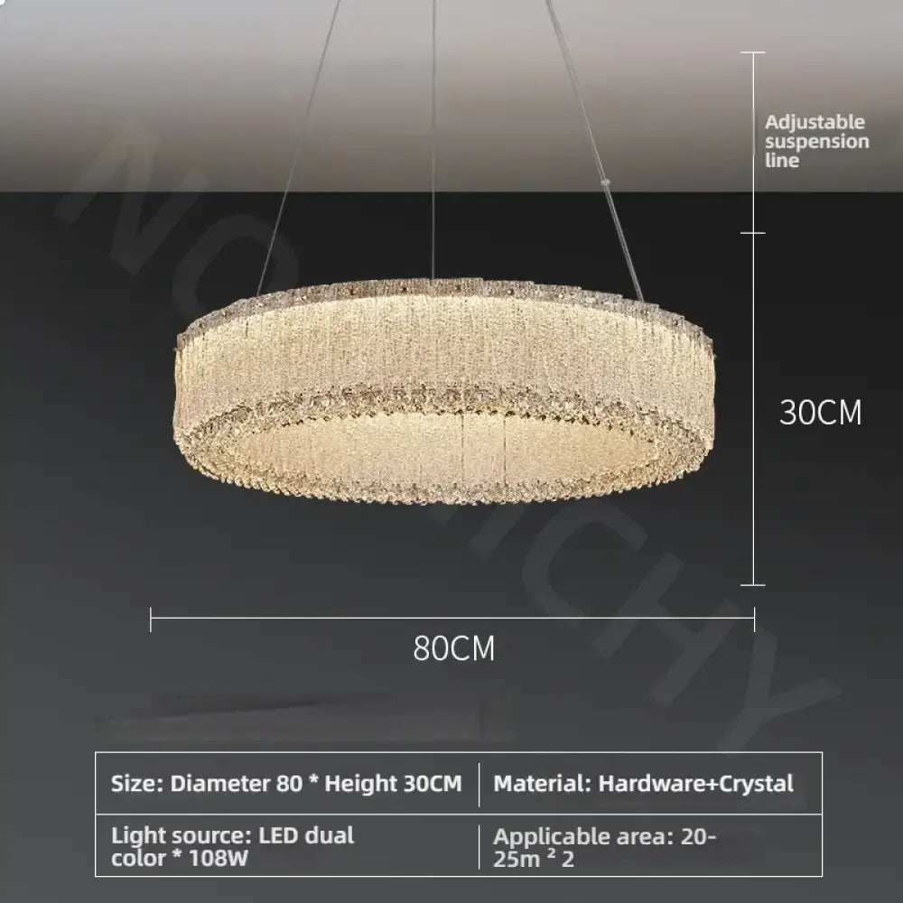 Luxury Gold Crystal Pendant Lamp for Living and Dining Room D80CM / White light Chandelier