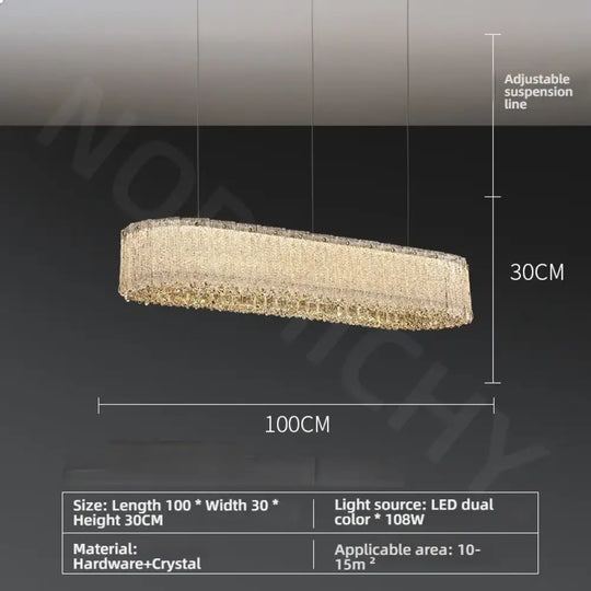 Luxury Gold Crystal Pendant Lamp for Living and Dining Room L100CM / White light Chandelier