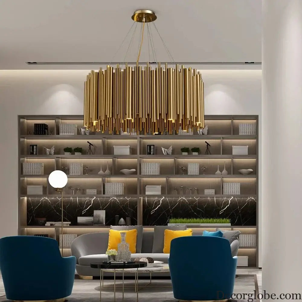 Luxury Gold LED Chandelier for Living Room - Round Hanging Lamp with Modern Creative Design - DecorGlobe