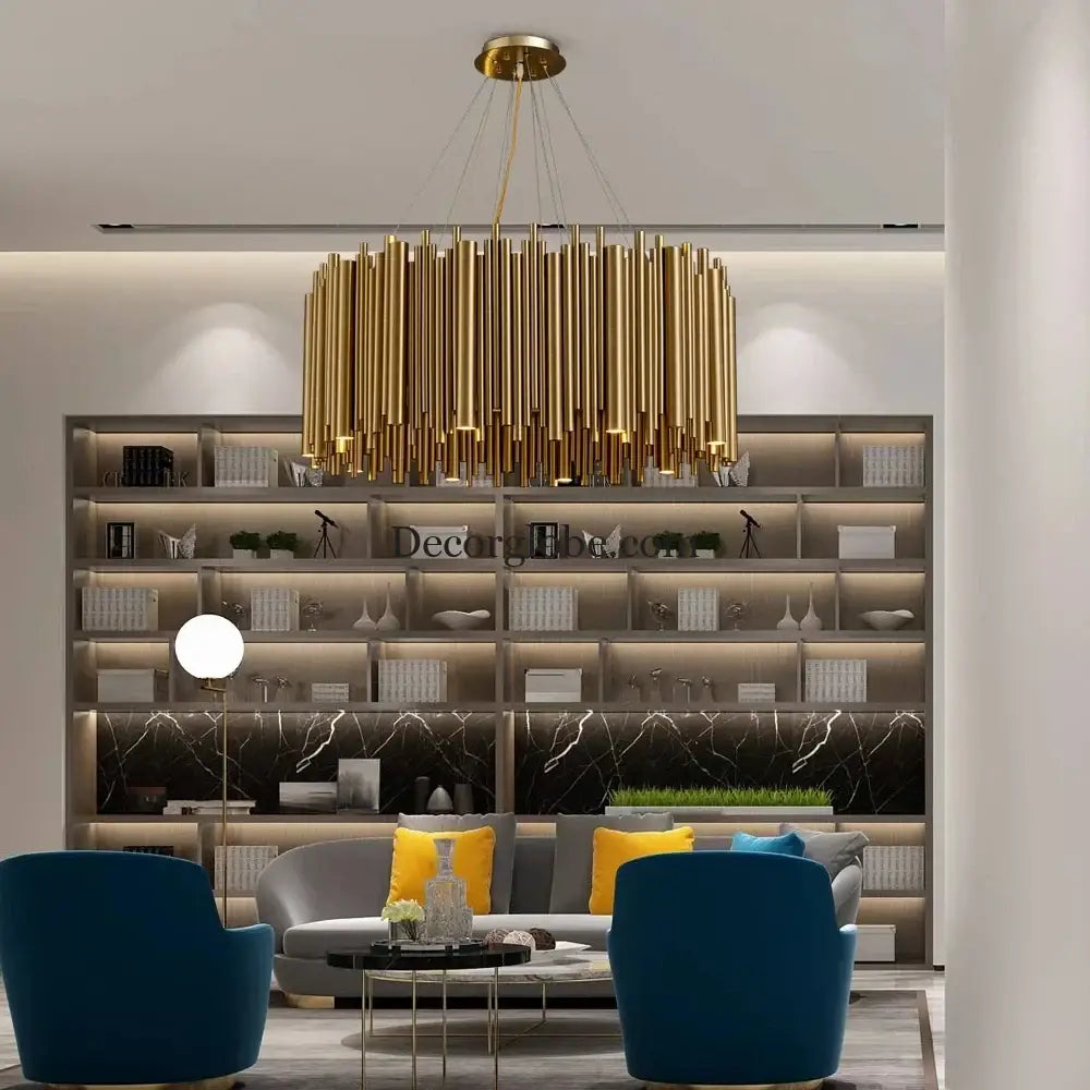 Luxury Gold LED Chandelier for Living Room - Round Hanging Lamp with Modern Creative Design - DecorGlobe