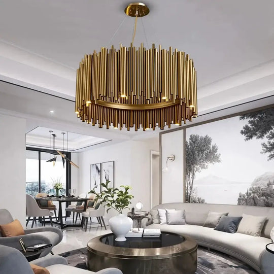 Luxury Gold LED Chandelier for Living Room - Round Hanging Lamp with Modern Creative Design - DecorGlobe