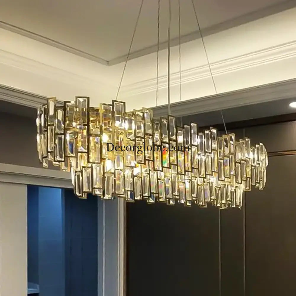 Luxury Golden Crystal LED Ceiling Lamp - Modern Round Ceiling Chandelier for Dining and Living Rooms - DecorGlobe