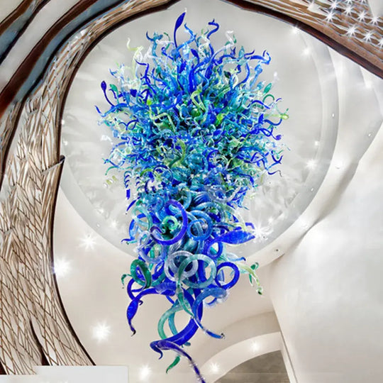 Luxury Hand Blown Glass Pendant Lamp for Stairwell Decor W80xH150cm Chandelier