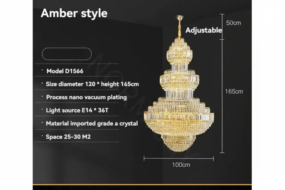 Luxury Hollow Crystal Pendant Chandelier for Villa and Hotel Lobby Amber D100XH165CM / White light Chandelier