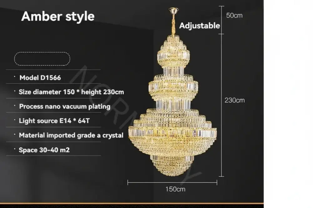 Luxury Hollow Crystal Pendant Chandelier for Villa and Hotel Lobby Amber D150XH230CM / White light Chandelier