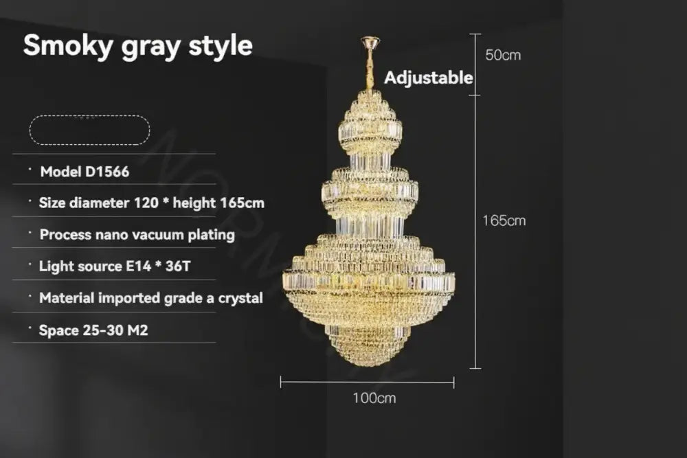 Luxury Hollow Crystal Pendant Chandelier for Villa and Hotel Lobby Smoky D100XH165CM / White light Chandelier