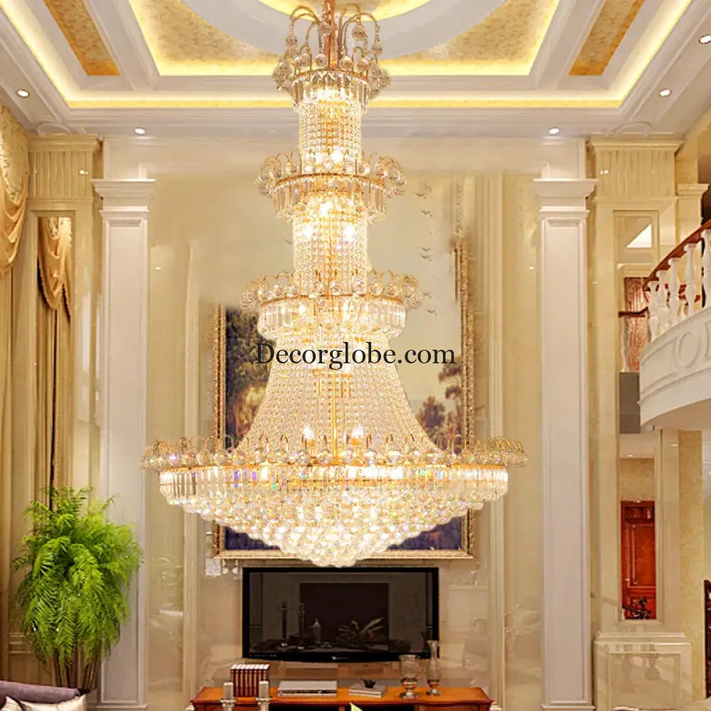 Luxury Large Gold Crystal Pendant Chandelier for High Ceiling Spaces Chandelier