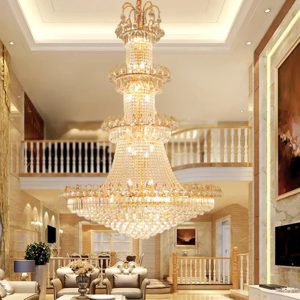 Luxury Large Gold Crystal Pendant Chandelier for High Ceiling Spaces 4 Layer D120XH180cm / Cold Light Chandelier