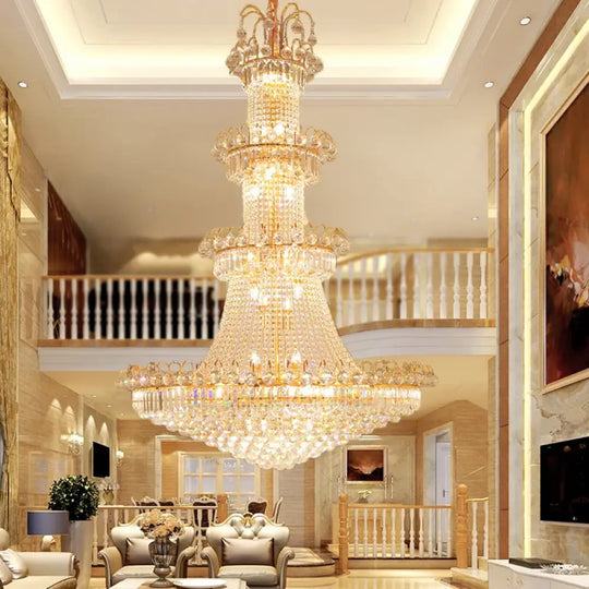 Luxury Large Gold Crystal Pendant Chandelier for High Ceiling Spaces 4 Layer D120XH180cm / Cold Light Chandelier