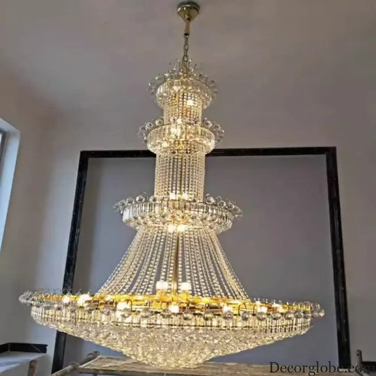 Luxury Large Gold Crystal Pendant Chandelier for High Ceiling Spaces Chandelier