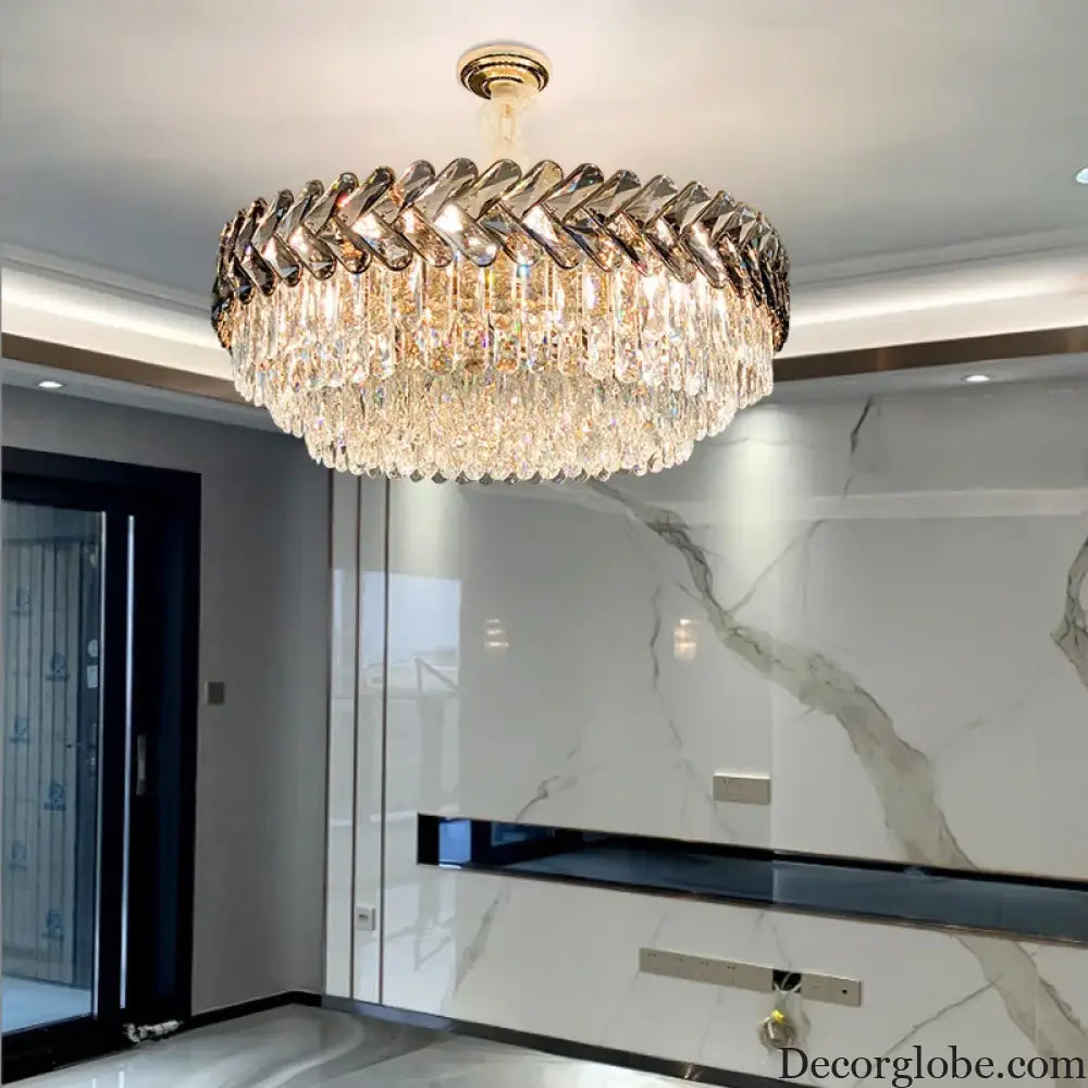 Luxury Living Room Crystal Chandelier - Elegance in Round Gold Design with LED Illumination - DecorGlobe