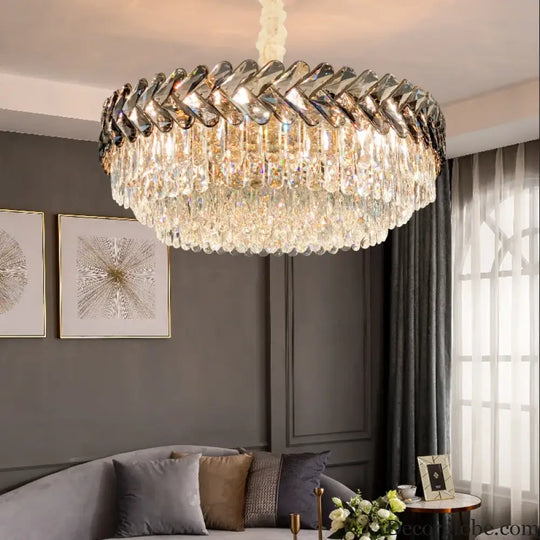 Luxury Living Room Crystal Chandelier - Elegance in Round Gold Design with LED Illumination - DecorGlobe