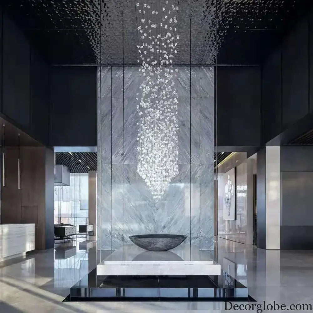 Luxury Stone Crystal Stair Chandelier - LED Lighting Fixture for Large Living Rooms, Home Decor, Hallways, and Lobby Elegance - DecorGlobe