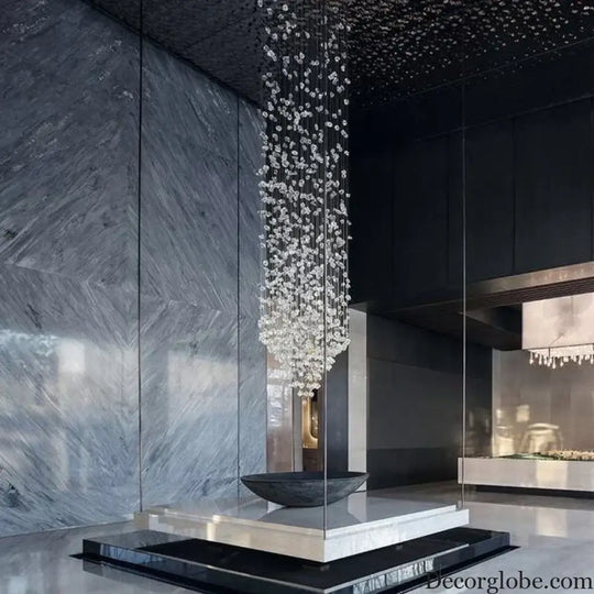 Luxury Stone Crystal Stair Chandelier - LED Lighting Fixture for Large Living Rooms, Home Decor, Hallways, and Lobby Elegance - DecorGlobe