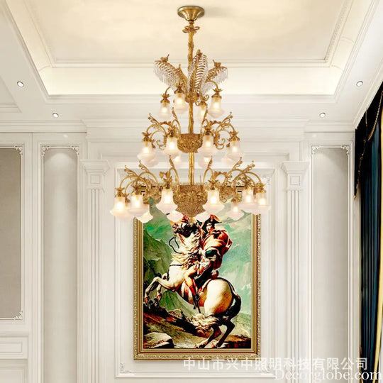 European-style copper Villa duplex building chandelier luxury French dewaxing copper lamp hotel engineering crystal