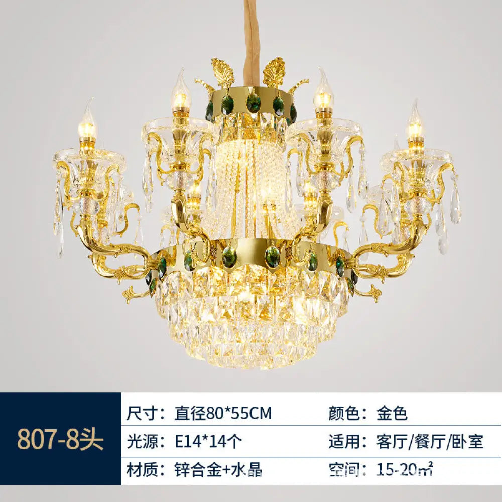 European Crystal Branch Chandelier for Villa Duplex 8 heads (diameter 80cm, height 55cm)