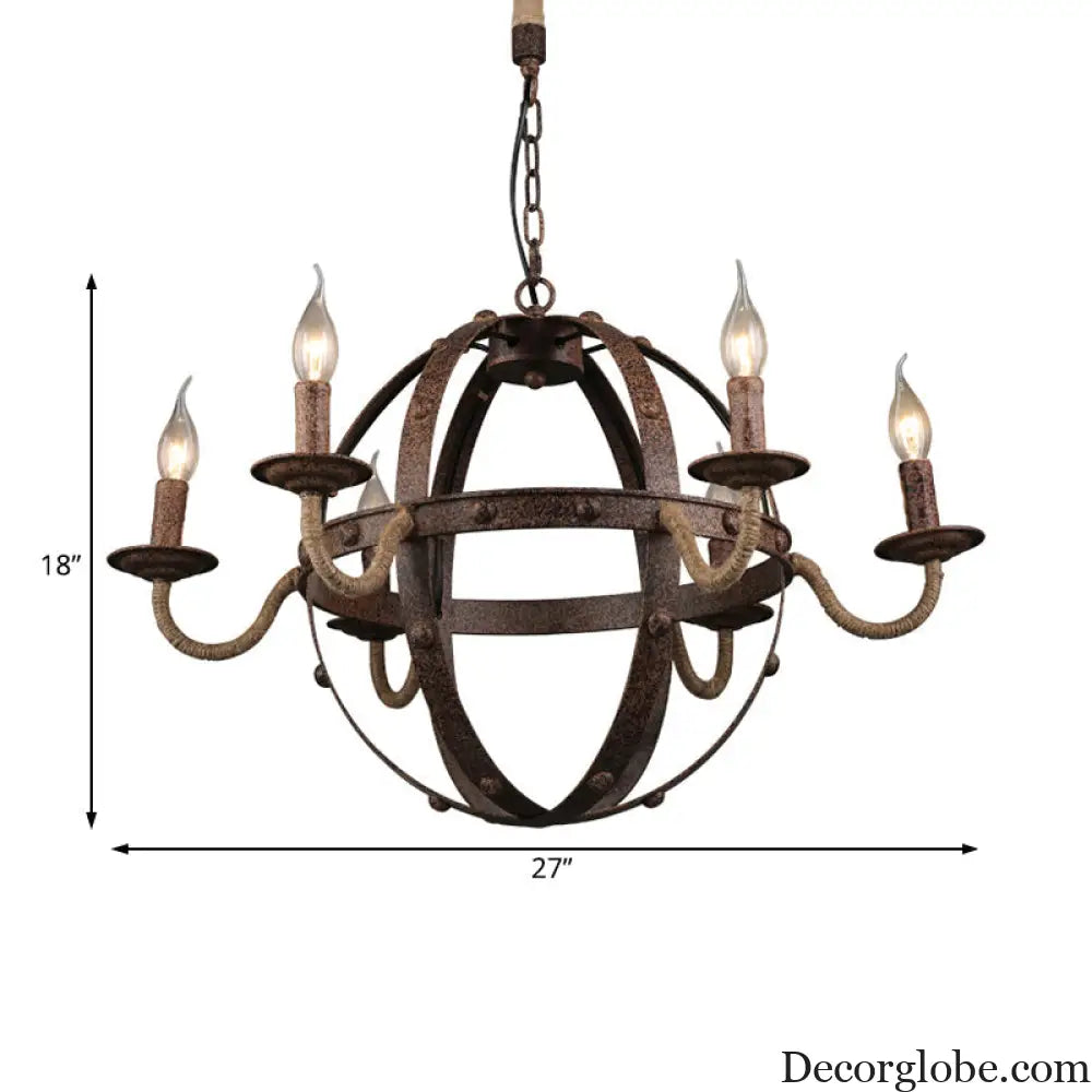 Metal Chandelier Lamp - Country Style 6-Light Pendant Lighting for Dining Room in Rust Rust
