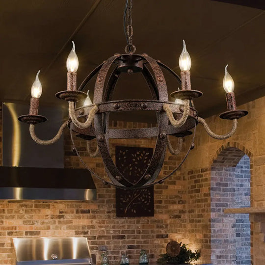 Metal Chandelier Lamp - Country Style 6-Light Pendant Lighting for Dining Room in Rust Rust