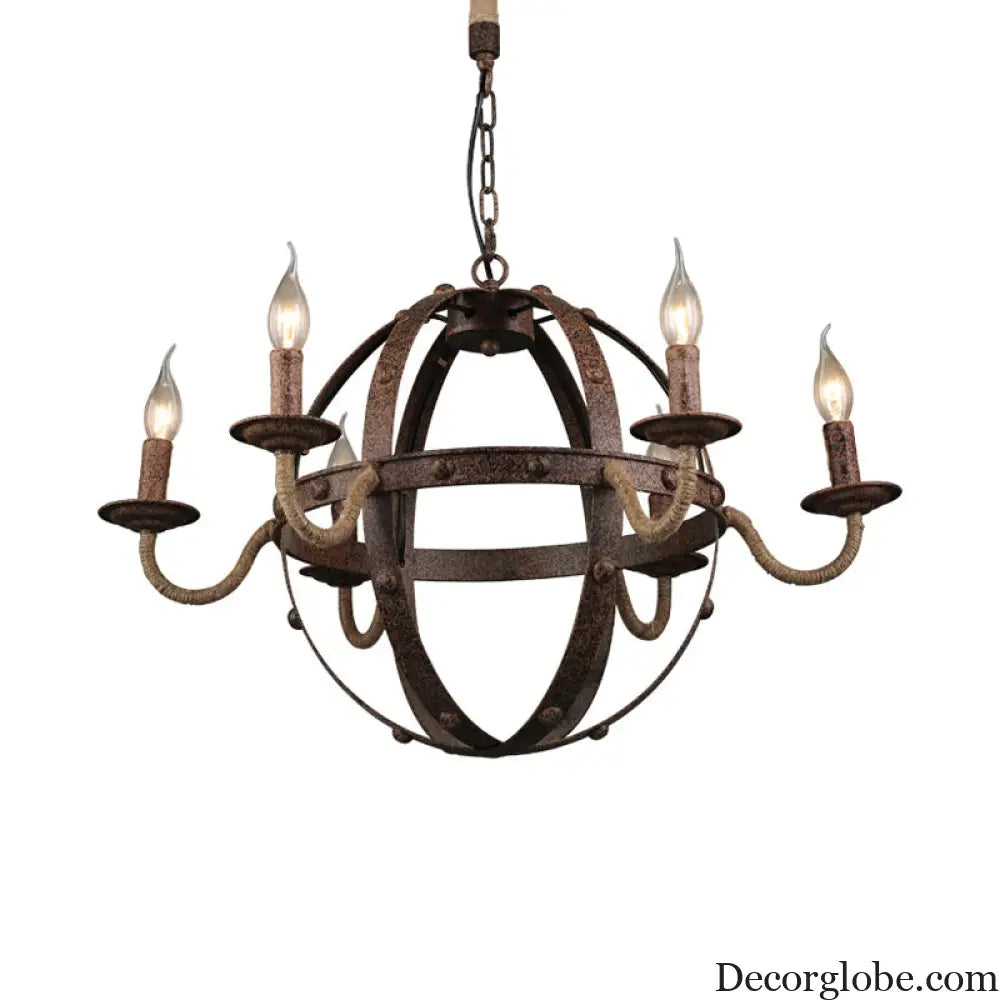 Metal Chandelier Lamp - Country Style 6-Light Pendant Lighting for Dining Room in Rust Rust
