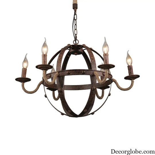 Metal Chandelier Lamp - Country Style 6-Light Pendant Lighting for Dining Room in Rust Rust