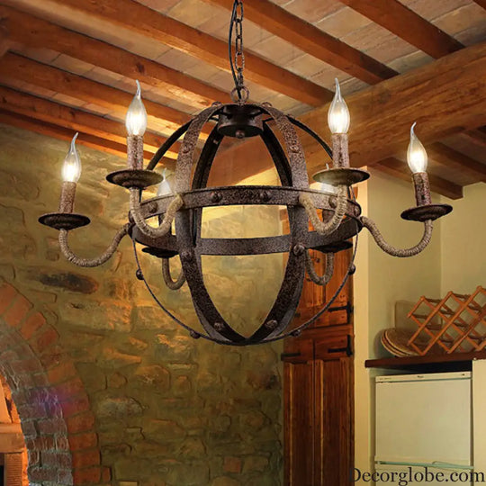 Metal Chandelier Lamp - Country Style 6-Light Pendant Lighting for Dining Room in Rust Rust