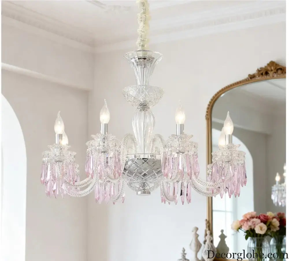 Romantic Crysatl Candle Chandelier Luxury Glass Pink Decora E14 Pendant Lights D68cm H52cm Art Decor Led Lamparas