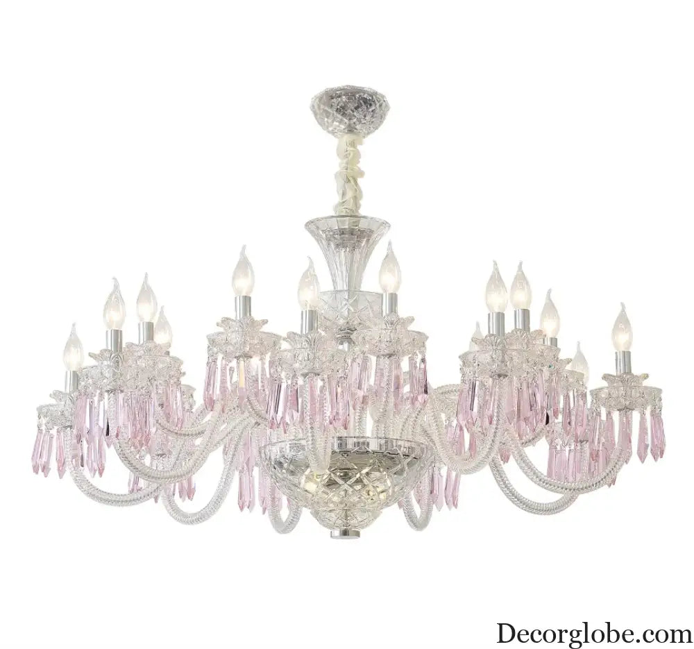 Romantic Crysatl Candle Chandelier Luxury Glass Pink Decora E14 Pendant Lights D68cm H52cm Art Decor Led Lamparas
