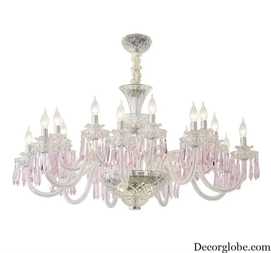 Romantic Crysatl Candle Chandelier Luxury Glass Pink Decora E14 Pendant Lights D68cm H52cm Art Decor Led Lamparas