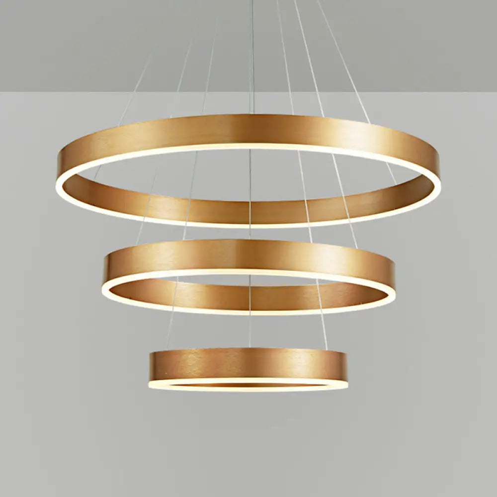 Minimalist Metal LED Chandelier: Circular Living Room Pendant Light (3 Heads) in Coffee/Gold Gold