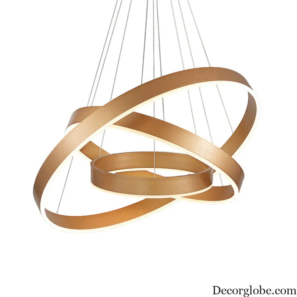 Minimalist Metal LED Chandelier: Circular Living Room Pendant Light (3 Heads) in Coffee/Gold