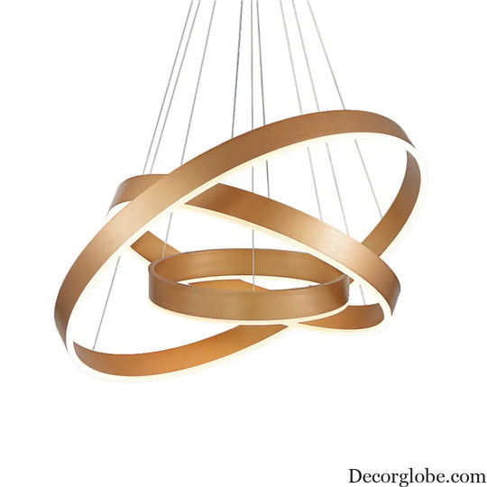 Minimalist Metal LED Chandelier: Circular Living Room Pendant Light (3 Heads) in Coffee/Gold