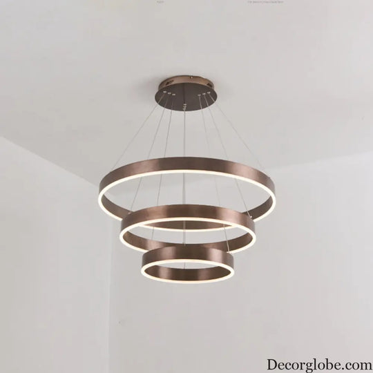 Minimalist Metal LED Chandelier: Circular Living Room Pendant Light (3 Heads) in Coffee/Gold