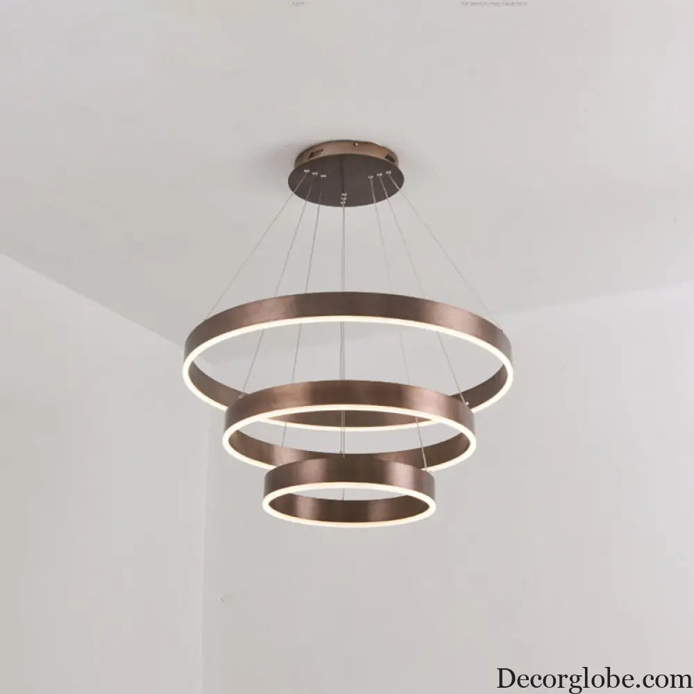 Minimalist Metal LED Chandelier: Circular Living Room Pendant Light (3 Heads) in Coffee/Gold