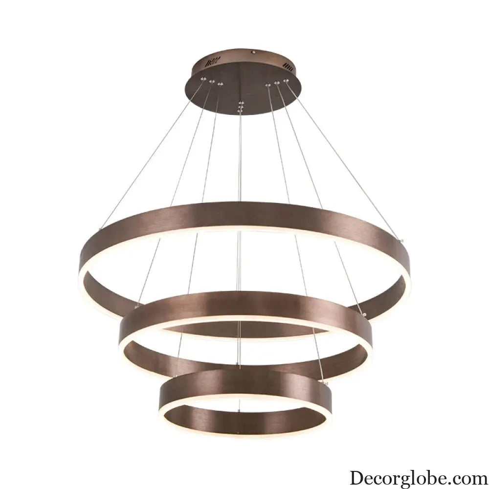 Minimalist Metal LED Chandelier: Circular Living Room Pendant Light (3 Heads) in Coffee/Gold