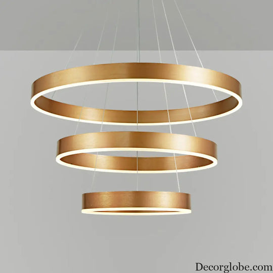 Minimalist Metal LED Chandelier: Circular Living Room Pendant Light (3 Heads) in Coffee/Gold