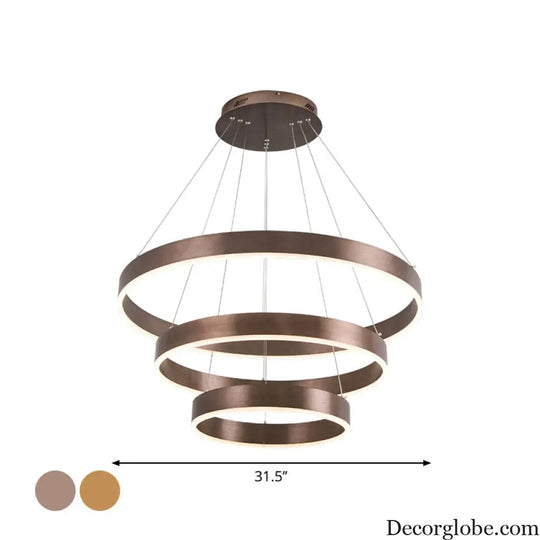 Minimalist Metal LED Chandelier: Circular Living Room Pendant Light (3 Heads) in Coffee/Gold