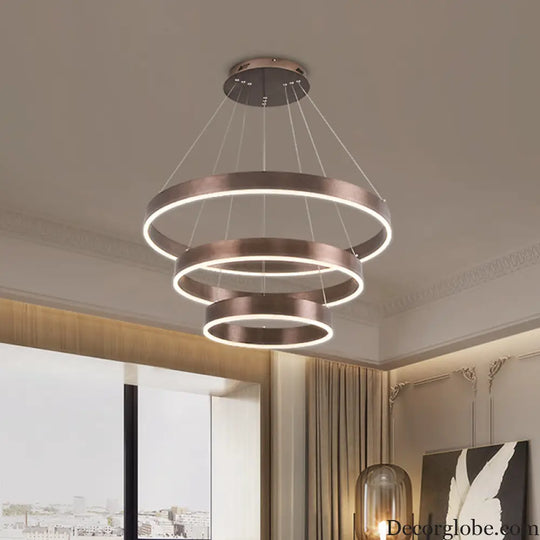Minimalist Metal LED Chandelier: Circular Living Room Pendant Light (3 Heads) in Coffee/Gold