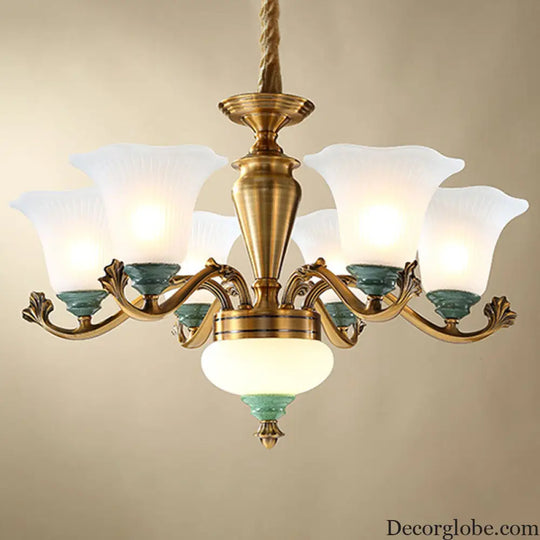 Sleek Opal Glass Pendant Chandelier with Brass Suspension - Perfect for Dining Rooms