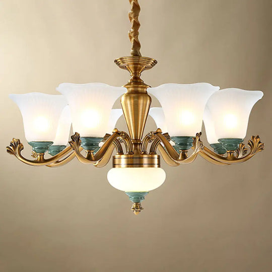 Sleek Opal Glass Pendant Chandelier with Brass Suspension - Perfect for Dining Rooms 8 / White