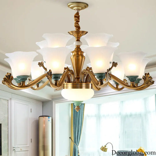 Sleek Opal Glass Pendant Chandelier with Brass Suspension - Perfect for Dining Rooms